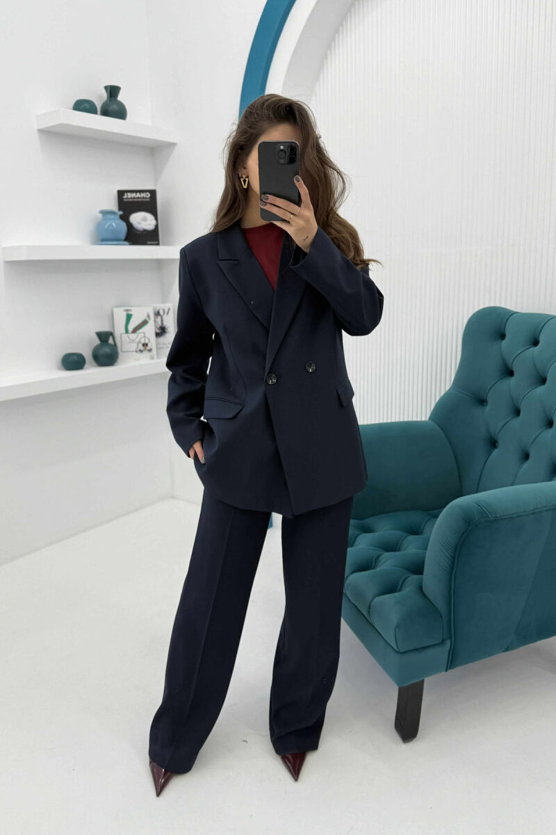 ONE COLOR CLASSIC JACKET+TROUSERS WOMEN SET DARK BLUE/BEE - 1