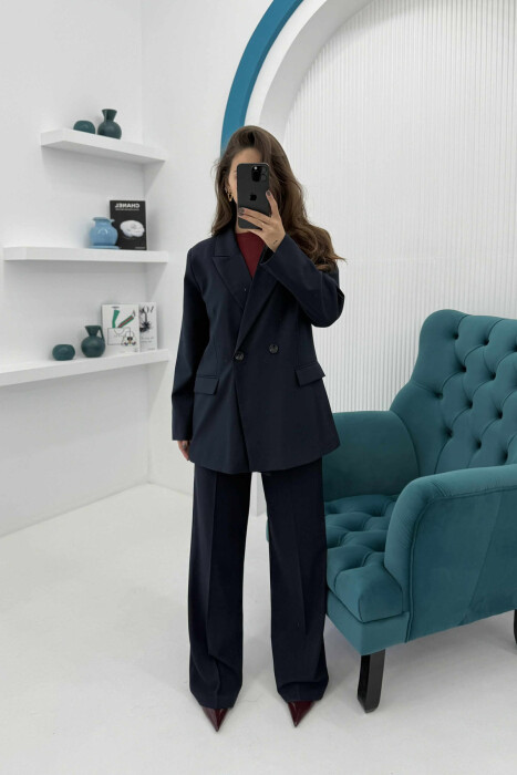 ONE COLOR CLASSIC JACKET+TROUSERS WOMEN SET DARK BLUE/BEE - 2