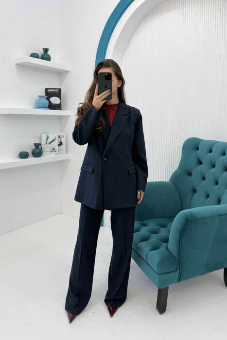 ONE COLOR CLASSIC JACKET+TROUSERS WOMEN SET DARK BLUE/BEE - 3