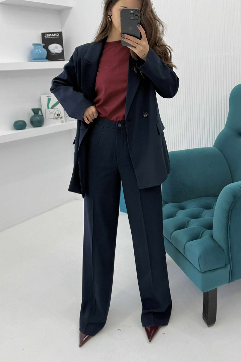 ONE COLOR CLASSIC JACKET+TROUSERS WOMEN SET DARK BLUE/BEE - 5