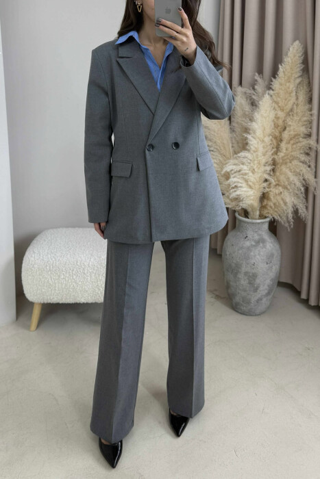 ONE COLOR CLASSIC JACKET+TROUSERS WOMEN SET GREY/GRI - 4