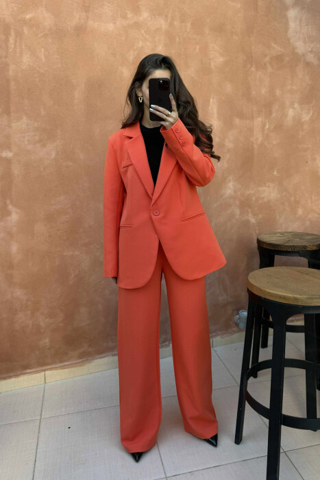 ONE COLOR CLASSIC JACKET+TROUSERS WOMENS SET DARK ORANGE/POE - KLAUDIO FASHION