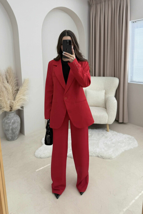 ONE COLOR CLASSIC JACKET+TROUSERS WOMENS SET RED/E KUQE - KLAUDIO FASHION