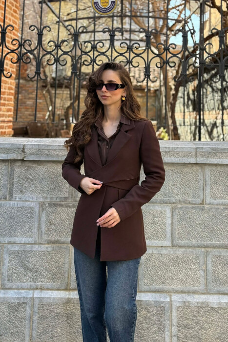 ONE COLOR CLASSIC LACING DETAIL WOMEN JACKET BROWN/KAFE 