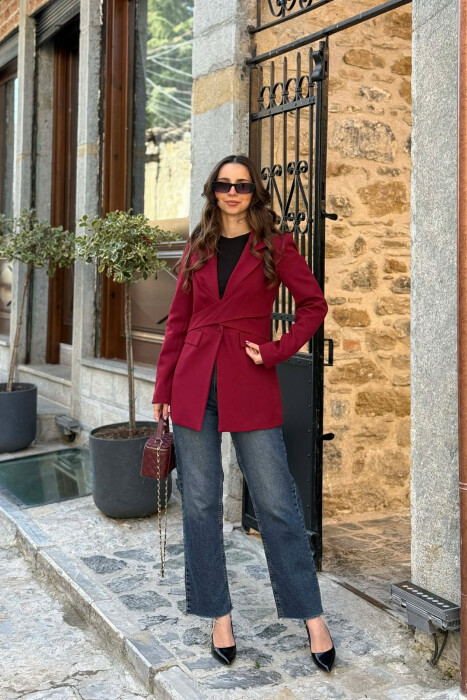 ONE COLOR CLASSIC LACING DETAIL WOMEN JACKET BURGUNDY/VISHNJE - 1