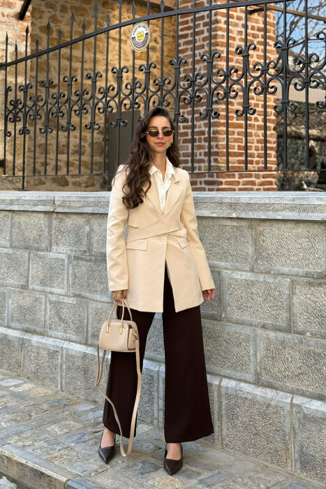 ONE COLOR CLASSIC LACING DETAIL WOMEN JACKET CREAM/KREM 