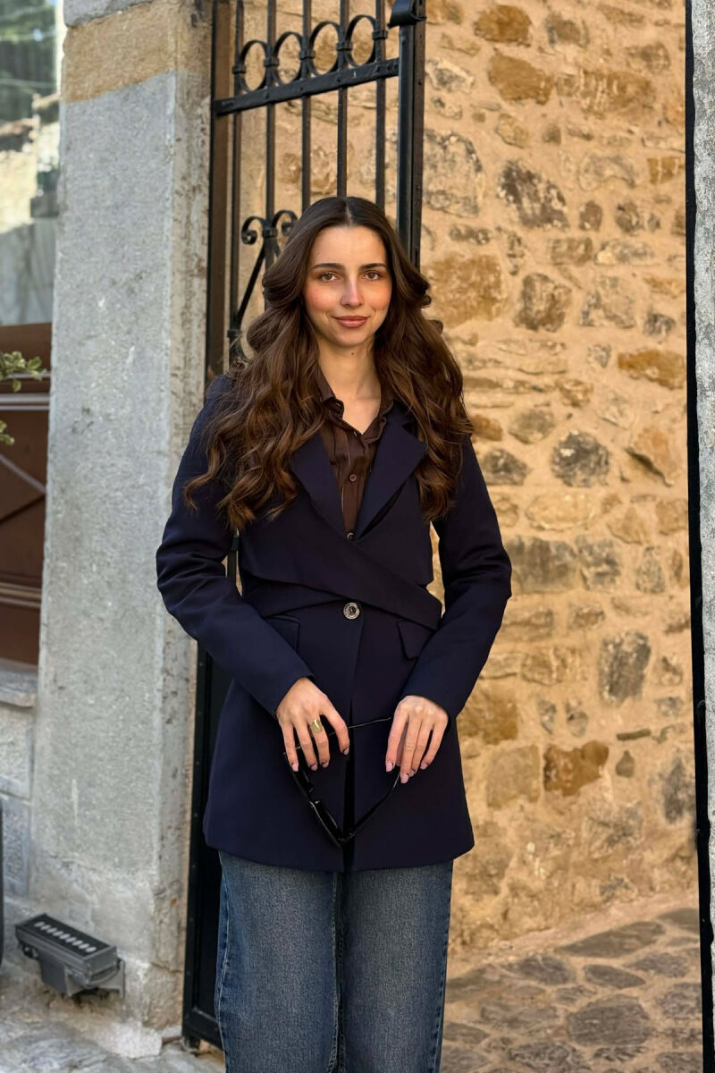 ONE COLOR CLASSIC LACING DETAIL WOMEN JACKET DARK BLUE/BEE - 1