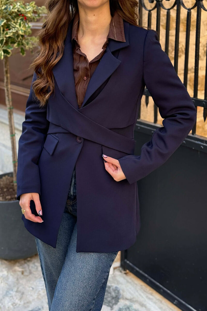 ONE COLOR CLASSIC LACING DETAIL WOMEN JACKET DARK BLUE/BEE - 2