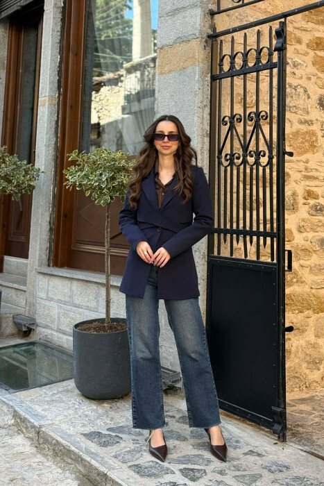 ONE COLOR CLASSIC LACING DETAIL WOMEN JACKET DARK BLUE/BEE - 5