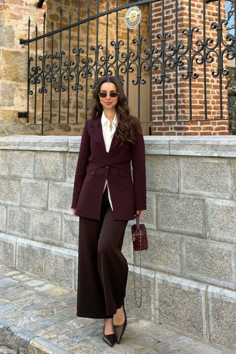 ONE COLOR CLASSIC LACING DETAIL WOMEN JACKET DARK BURGUNDY/VISHNJE E ERRET - 3