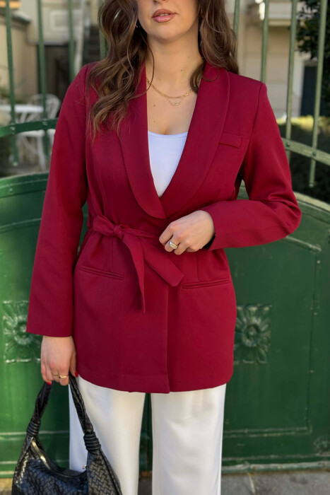 ONE COLOR CLASSIC LACING SIMPLE WOMEN JACKET BURGUNDY/VISHNJE - 2