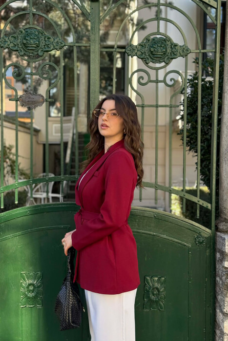 ONE COLOR CLASSIC LACING SIMPLE WOMEN JACKET BURGUNDY/VISHNJE - 3