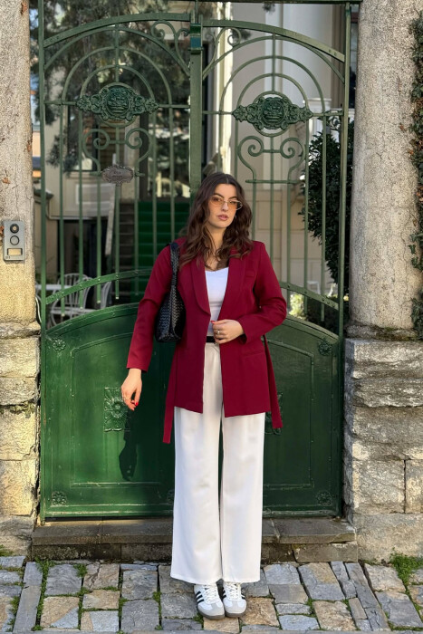 ONE COLOR CLASSIC LACING SIMPLE WOMEN JACKET BURGUNDY/VISHNJE - 4