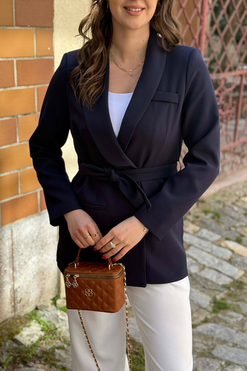 ONE COLOR CLASSIC LACING SIMPLE WOMEN JACKET DARK BLUE/BEE - 2