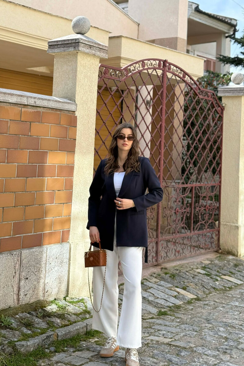 ONE COLOR CLASSIC LACING SIMPLE WOMEN JACKET DARK BLUE/BEE - 4