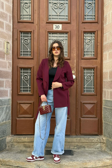 ONE COLOR CLASSIC LACING SIMPLE WOMEN JACKET DARK BURGUNDY/VISHNJE E ERRET - 5