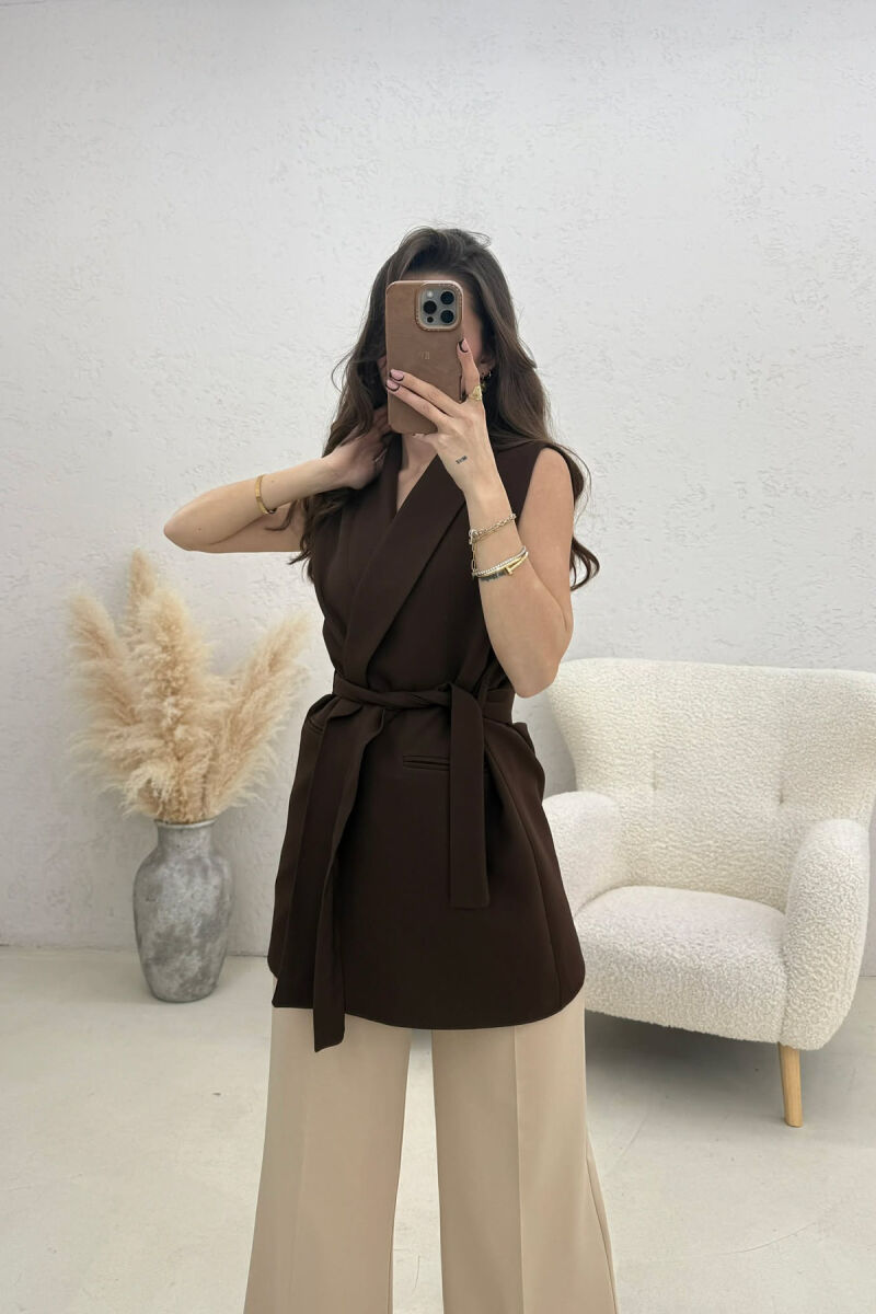 ONE COLOR CLASSIC LACING WOMEN VEST BROWN/KAFE - 1