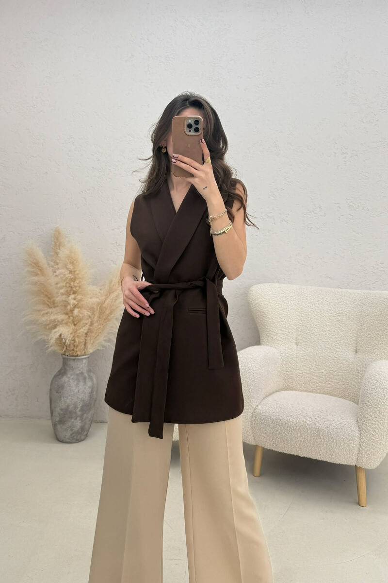 ONE COLOR CLASSIC LACING WOMEN VEST BROWN/KAFE - 2