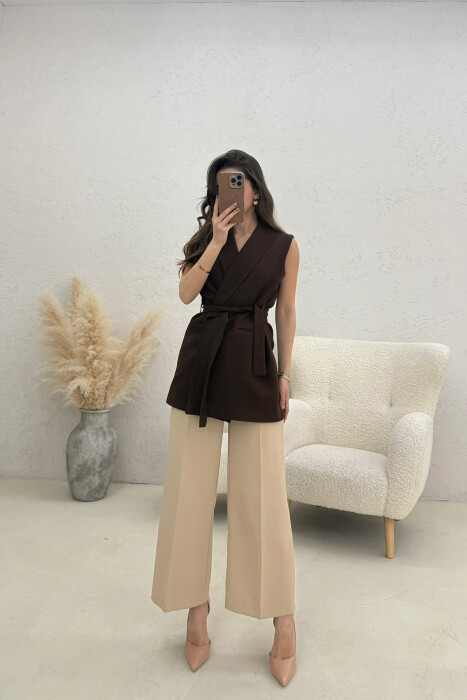 ONE COLOR CLASSIC LACING WOMEN VEST BROWN/KAFE - 3