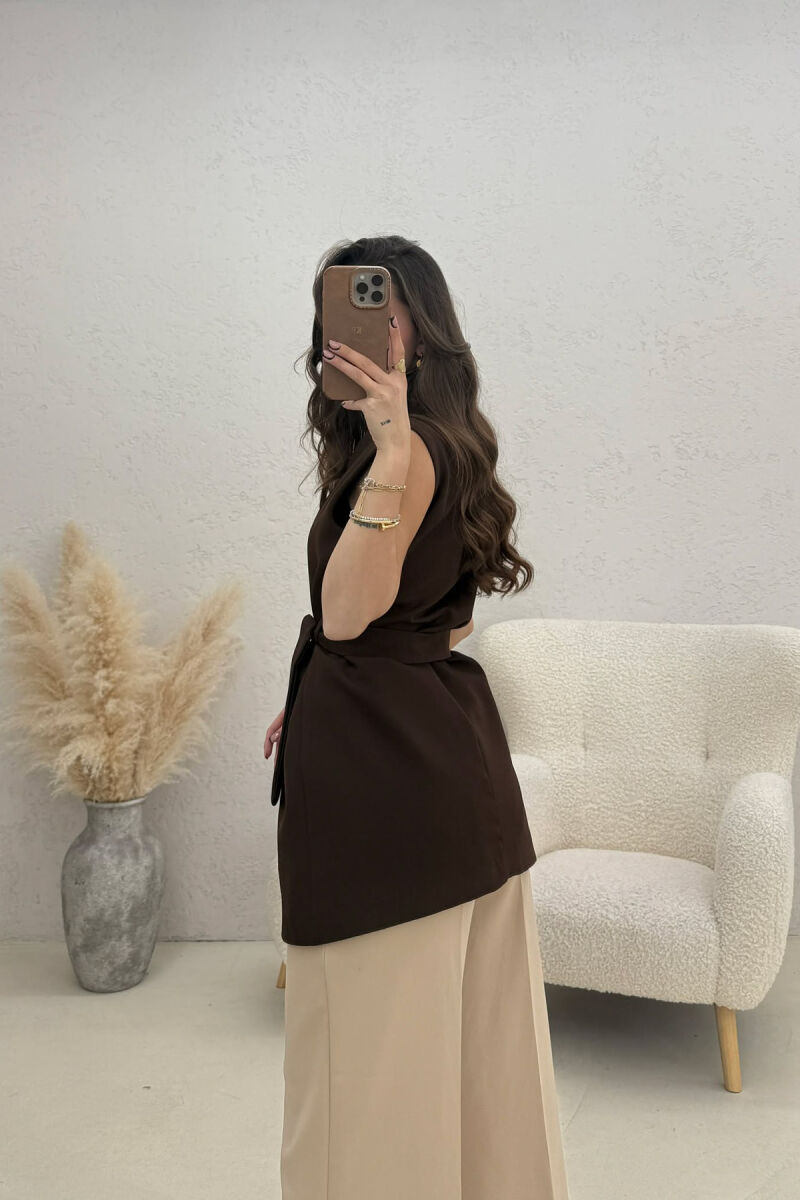 ONE COLOR CLASSIC LACING WOMEN VEST BROWN/KAFE - 4