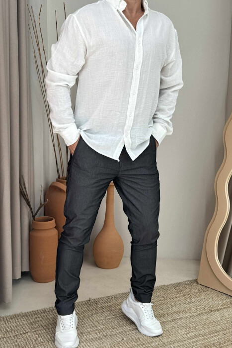 ONE COLOR CLASSIC MEN PANTS DARK GREY/GEE - KLAUDIO FASHION