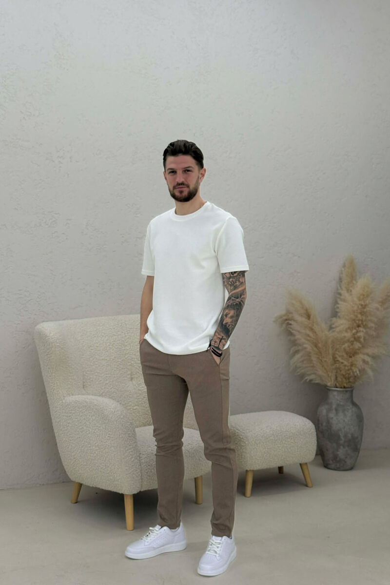 ONE COLOR CLASSIC SIMPLE MEN PANTS BEIGE/BEZHE - 4