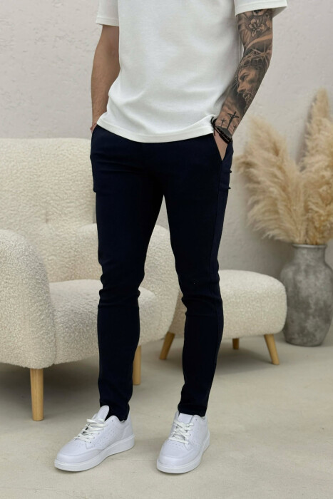 ONE COLOR CLASSIC SIMPLE MEN PANTS DARK BLUE/BEE - 1