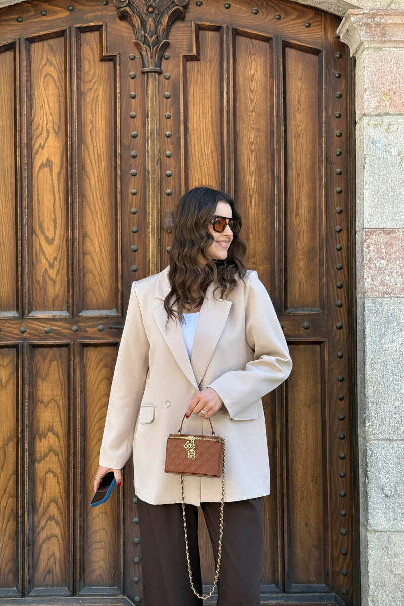 ONE COLOR CLASSIC SIMPLE WOMEN JACKET BEIGE/BEZHE - 1