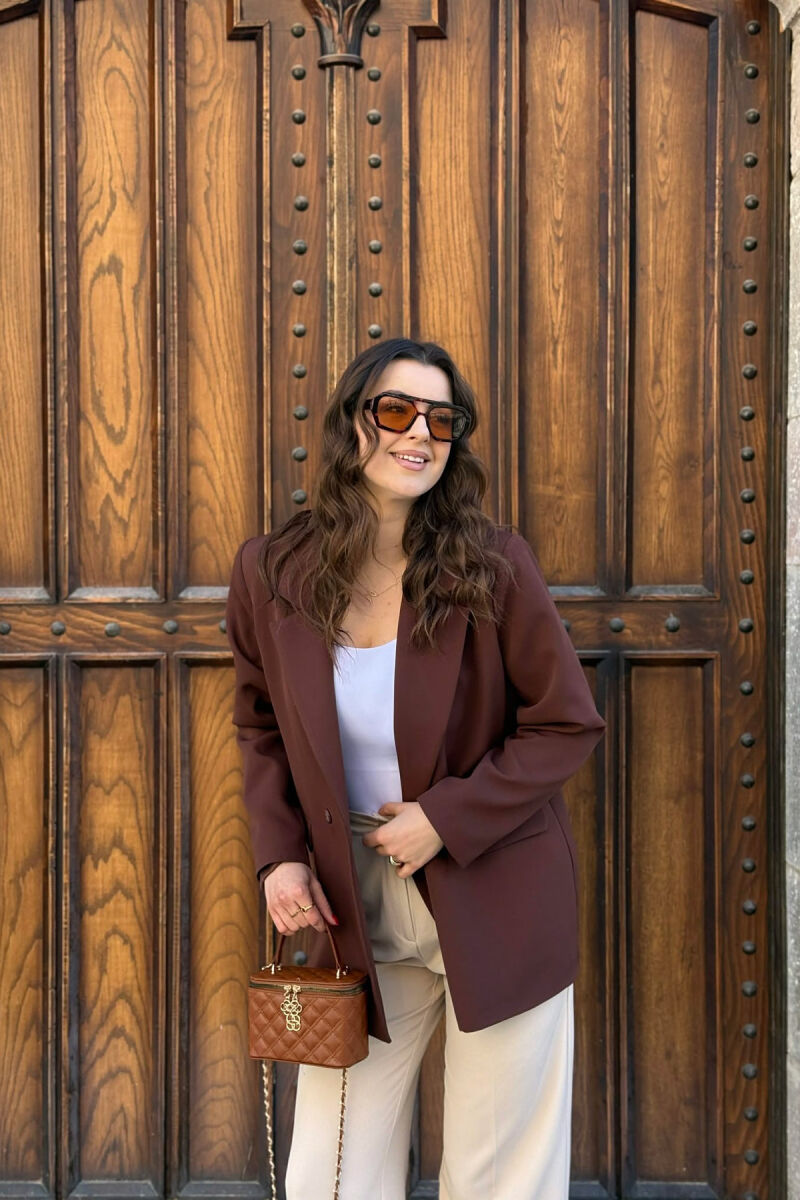 ONE COLOR CLASSIC SIMPLE WOMEN JACKET BROWN/KAFE - 2