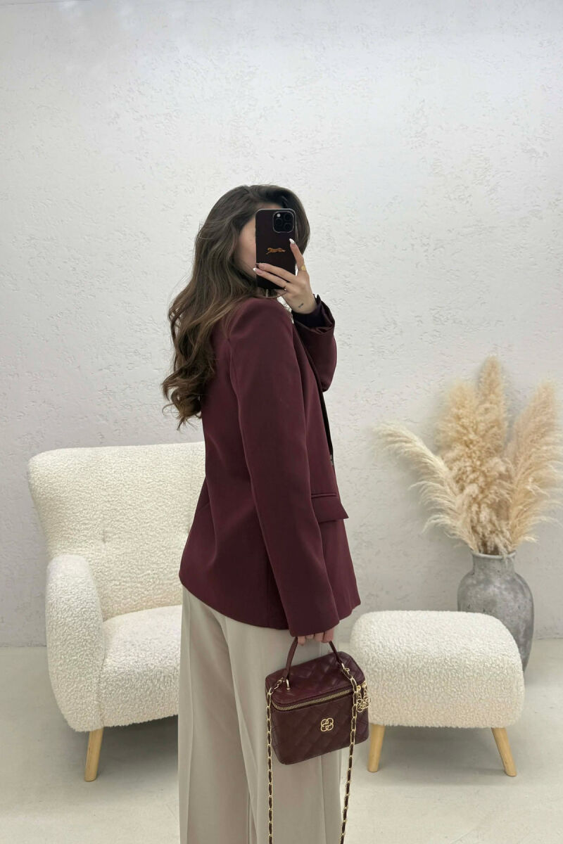 ONE COLOR CLASSIC SIMPLE WOMEN JACKET BURGUNDY/VISHNJE - 3