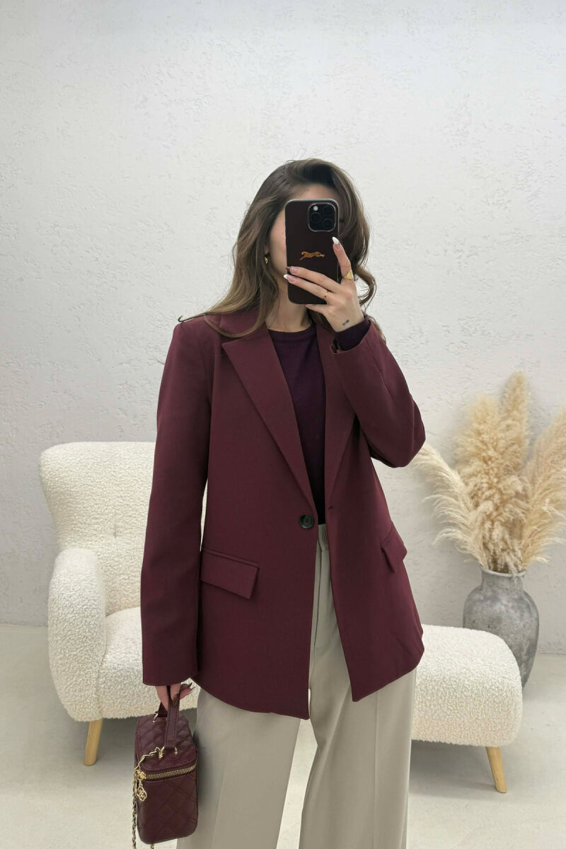 ONE COLOR CLASSIC SIMPLE WOMEN JACKET BURGUNDY/VISHNJE - 1
