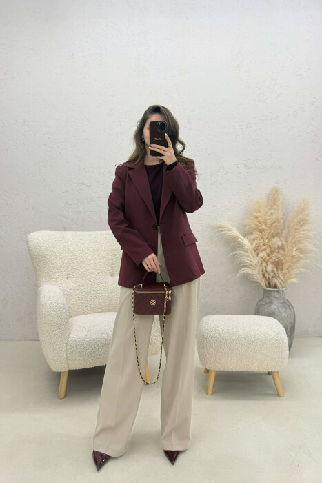 ONE COLOR CLASSIC SIMPLE WOMEN JACKET BURGUNDY/VISHNJE - 2