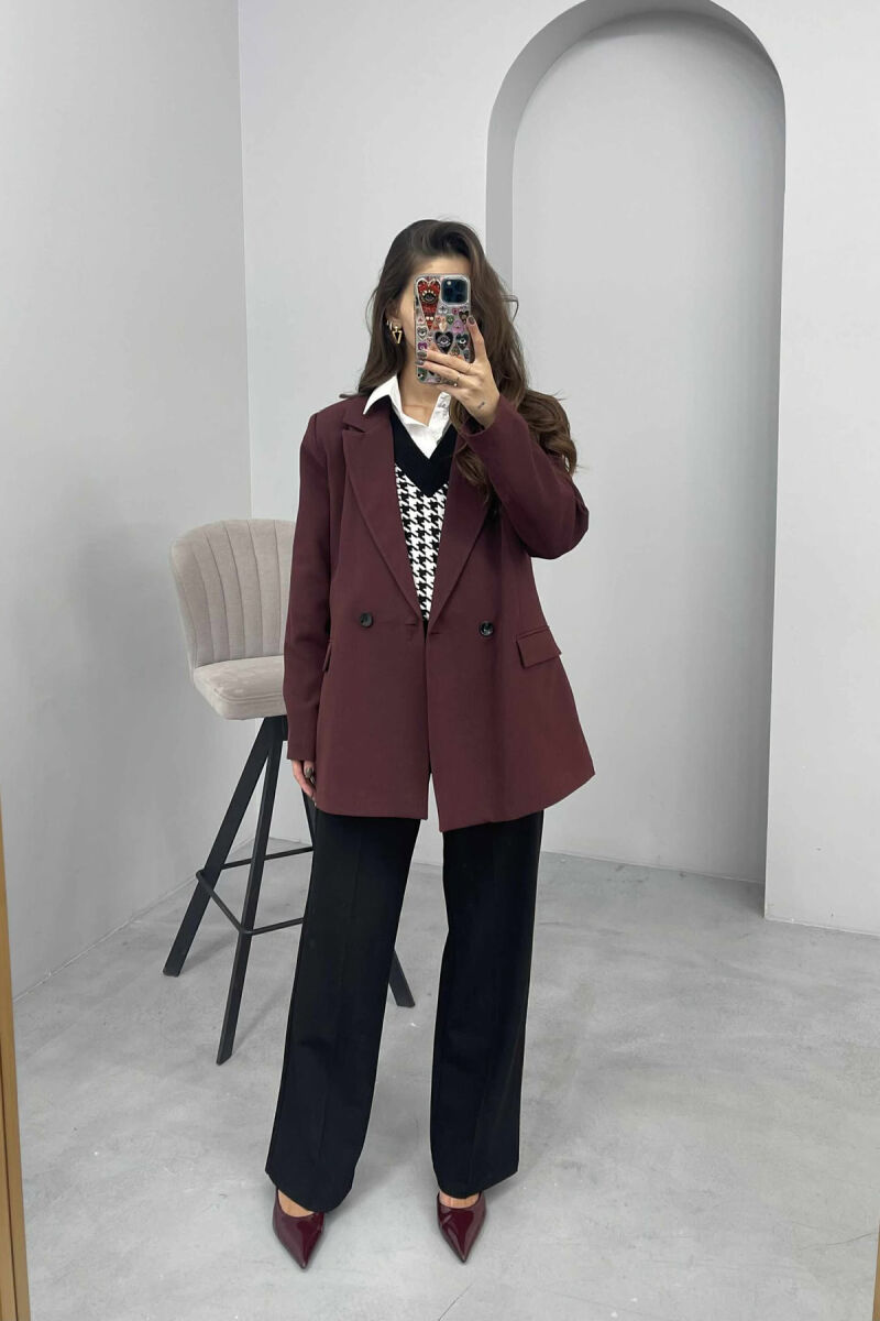 ONE COLOR CLASSIC SIMPLE WOMEN JACKET BURGUNDY/VISHNJE - 2