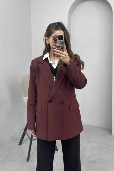 ONE COLOR CLASSIC SIMPLE WOMEN JACKET BURGUNDY/VISHNJE - 3