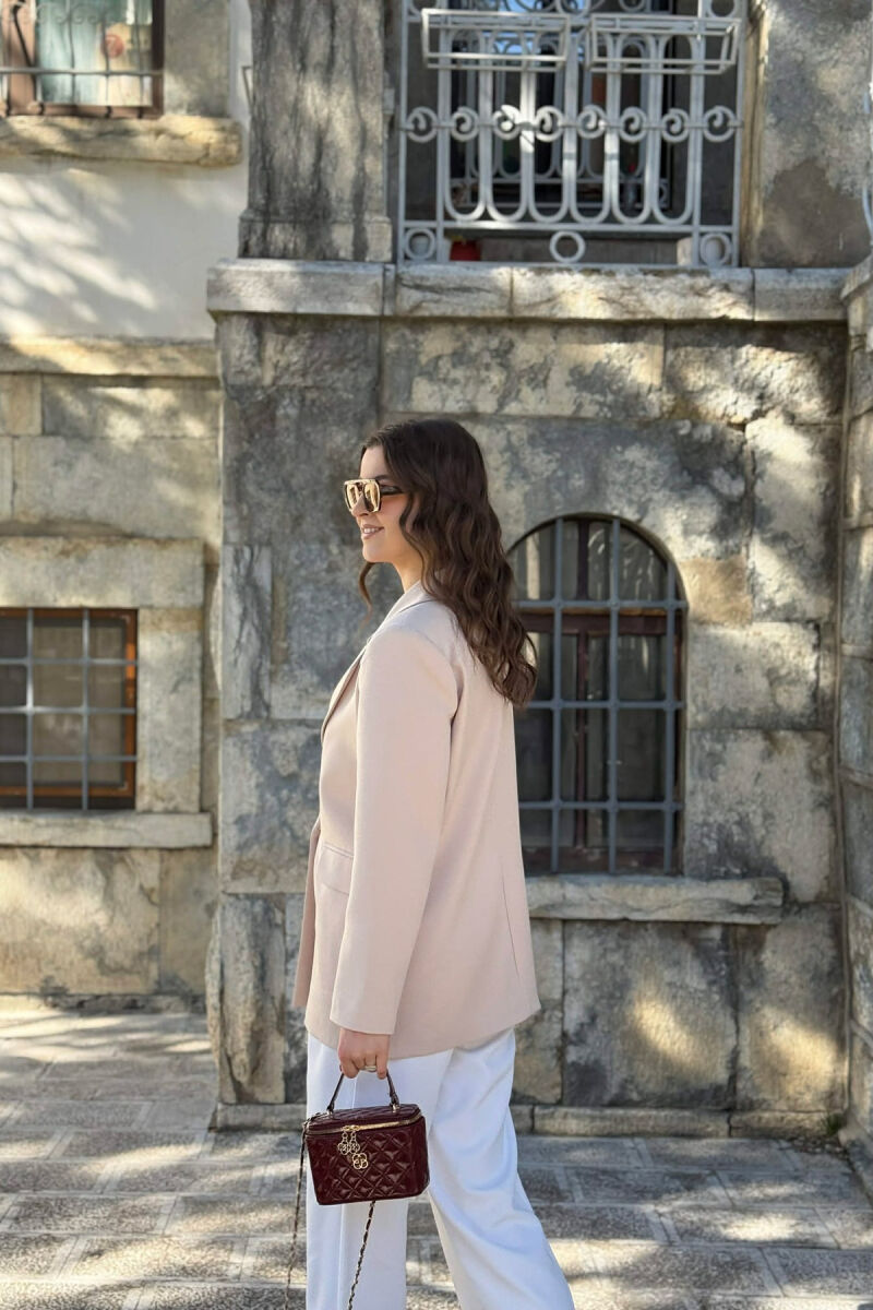 ONE COLOR CLASSIC SIMPLE WOMEN JACKET CREAM/KREM - 4