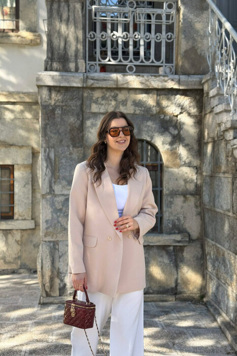 ONE COLOR CLASSIC SIMPLE WOMEN JACKET CREAM/KREM - 5