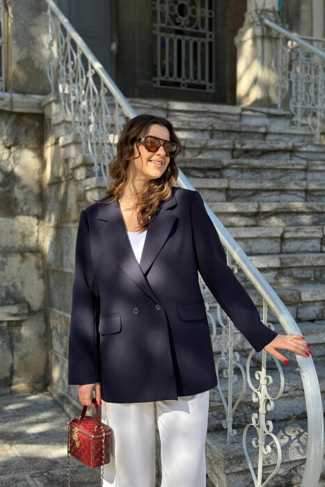ONE COLOR CLASSIC SIMPLE WOMEN JACKET DARK BLUE/BEE - 1