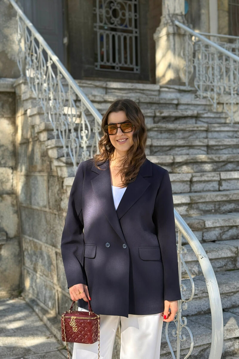 ONE COLOR CLASSIC SIMPLE WOMEN JACKET DARK BLUE/BEE - 2