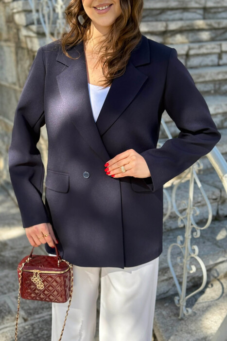 ONE COLOR CLASSIC SIMPLE WOMEN JACKET DARK BLUE/BEE - 3
