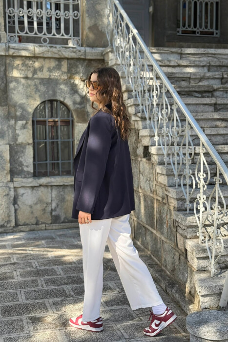 ONE COLOR CLASSIC SIMPLE WOMEN JACKET DARK BLUE/BEE - 5