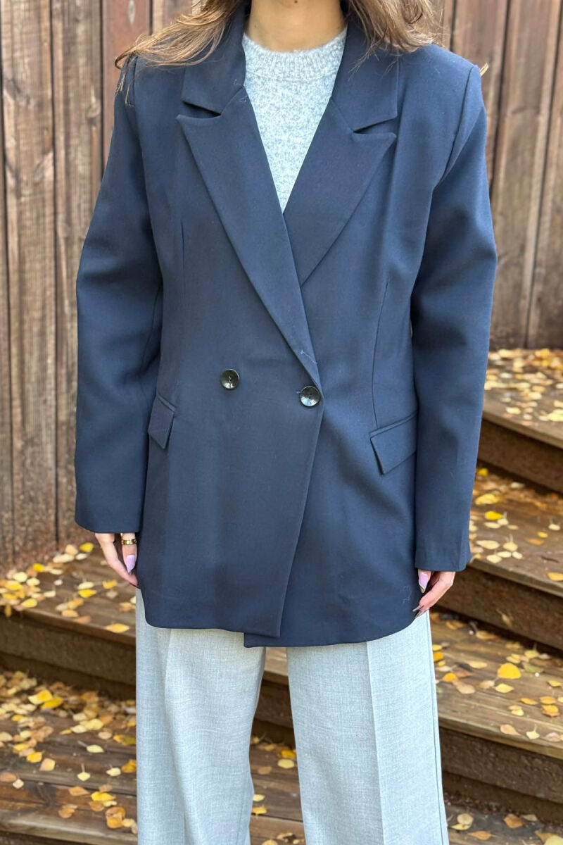 ONE COLOR CLASSIC SIMPLE WOMEN JACKET DARK BLUE/BEE - 2