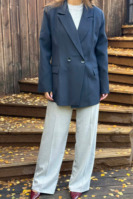 ONE COLOR CLASSIC SIMPLE WOMEN JACKET DARK BLUE/BEE - 5