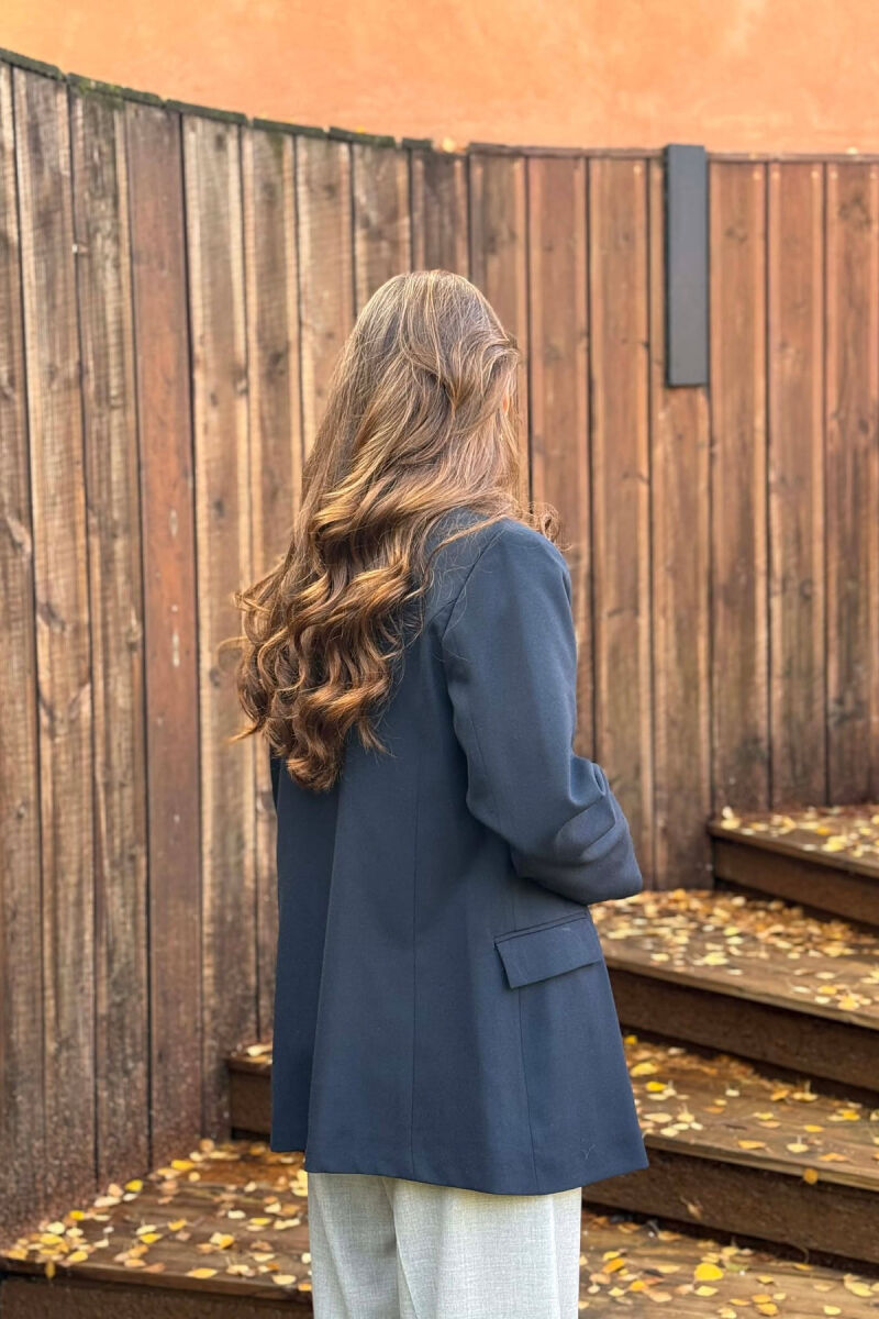 ONE COLOR CLASSIC SIMPLE WOMEN JACKET DARK BLUE/BEE - 6