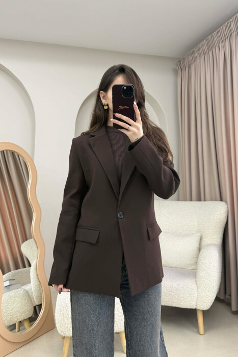 ONE COLOR CLASSIC SIMPLE WOMEN JACKET DARK BROWN/KAE - 1