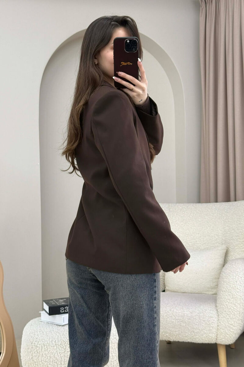 ONE COLOR CLASSIC SIMPLE WOMEN JACKET DARK BROWN/KAE - 2