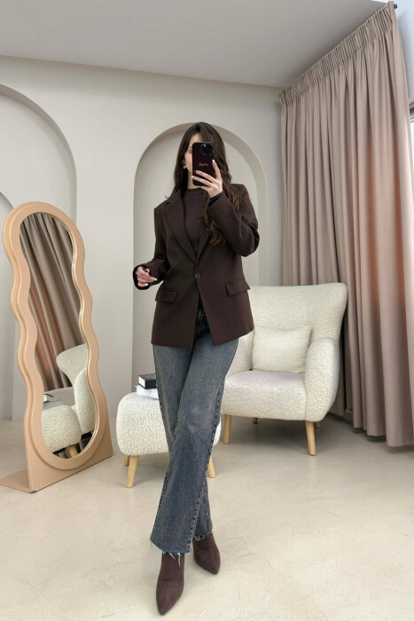 ONE COLOR CLASSIC SIMPLE WOMEN JACKET DARK BROWN/KAE - 3