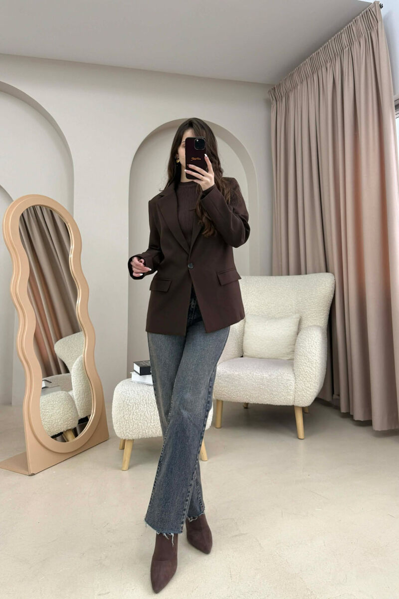 ONE COLOR CLASSIC SIMPLE WOMEN JACKET DARK BROWN/KAE - 3