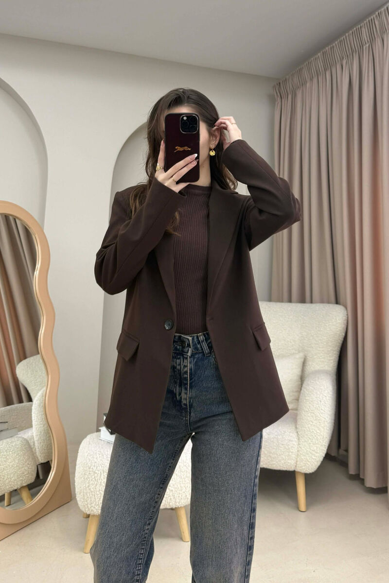 ONE COLOR CLASSIC SIMPLE WOMEN JACKET DARK BROWN/KAE - 4