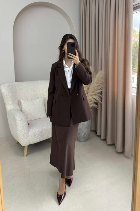 ONE COLOR CLASSIC SIMPLE WOMEN JACKET DARK BROWN/KAE - 1