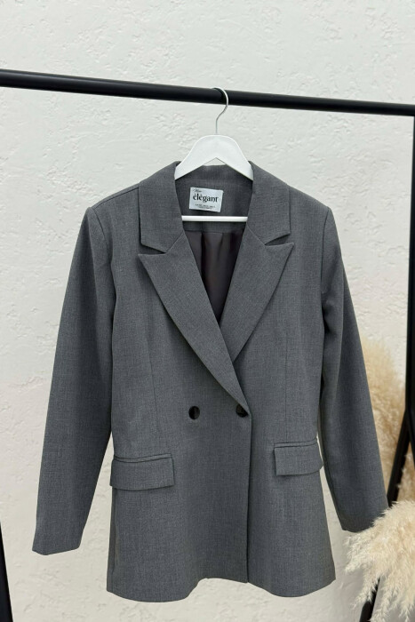 ONE COLOR CLASSIC SIMPLE WOMEN JACKET GREY/GRI - KLAUDIO FASHION
